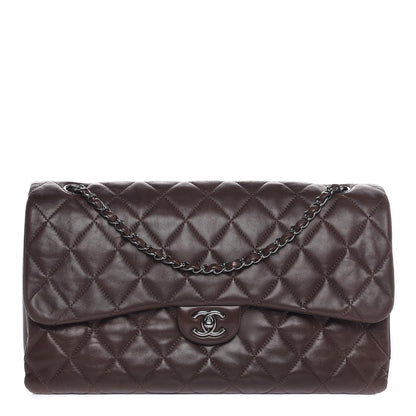 Chanel Lambskin Quilted Maxi 3 Flap Dark Brown 1 of 7