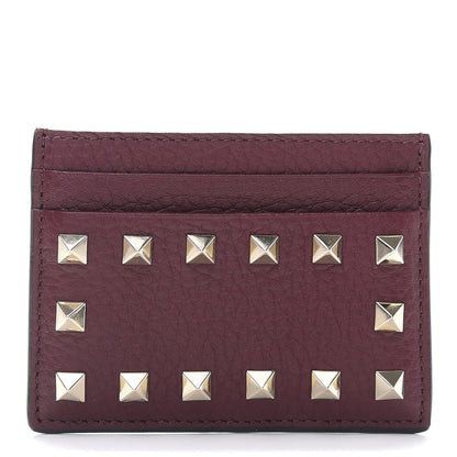 Valentino Garavani Pebbled Calfskin Rockstud Card Holder Cerise 1 of 7