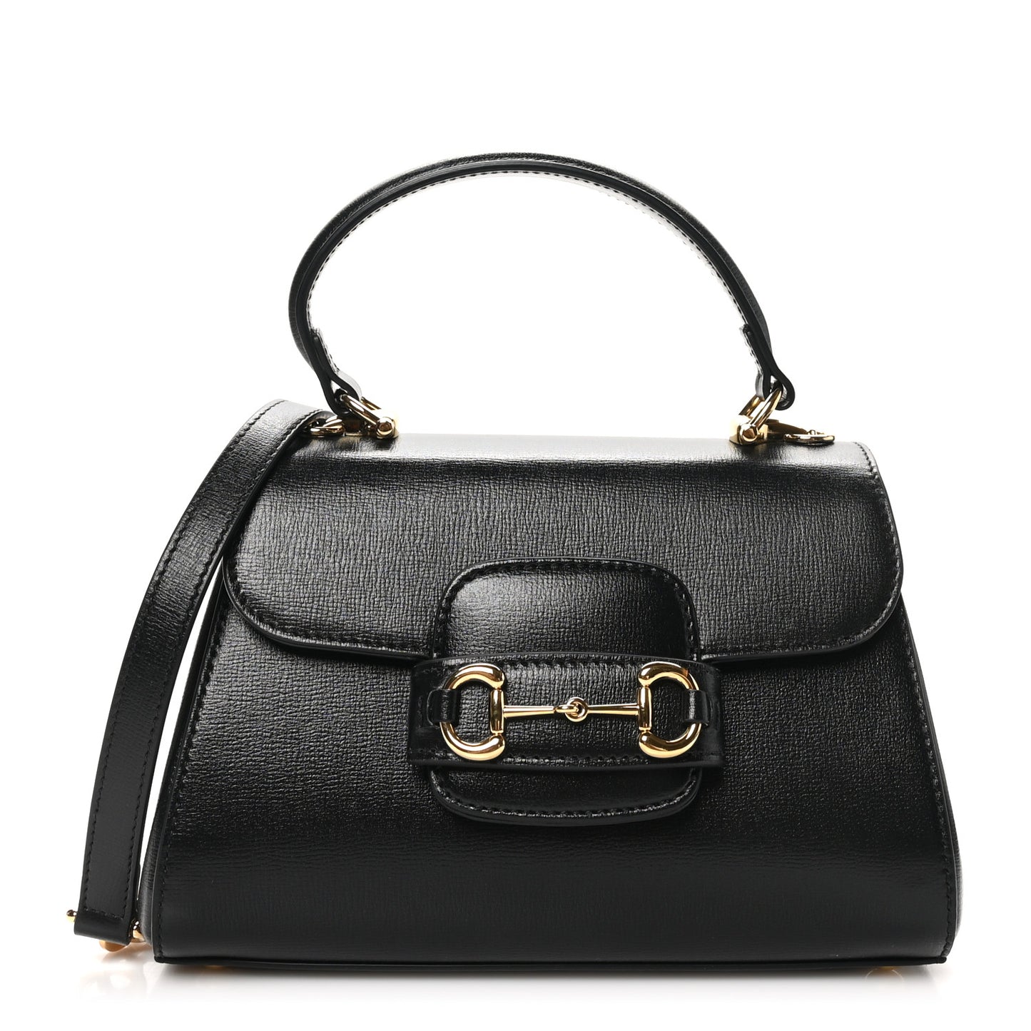 Glazed Textured Calfskin Mini Horsebit 1955 Top Handle Flap Bag Black