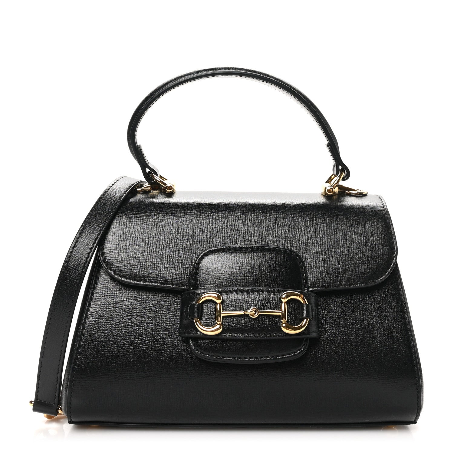 Gucci Glazed Textured Calfskin Mini Horsebit 1955 Top Handle Flap Bag Black 1 of 10
