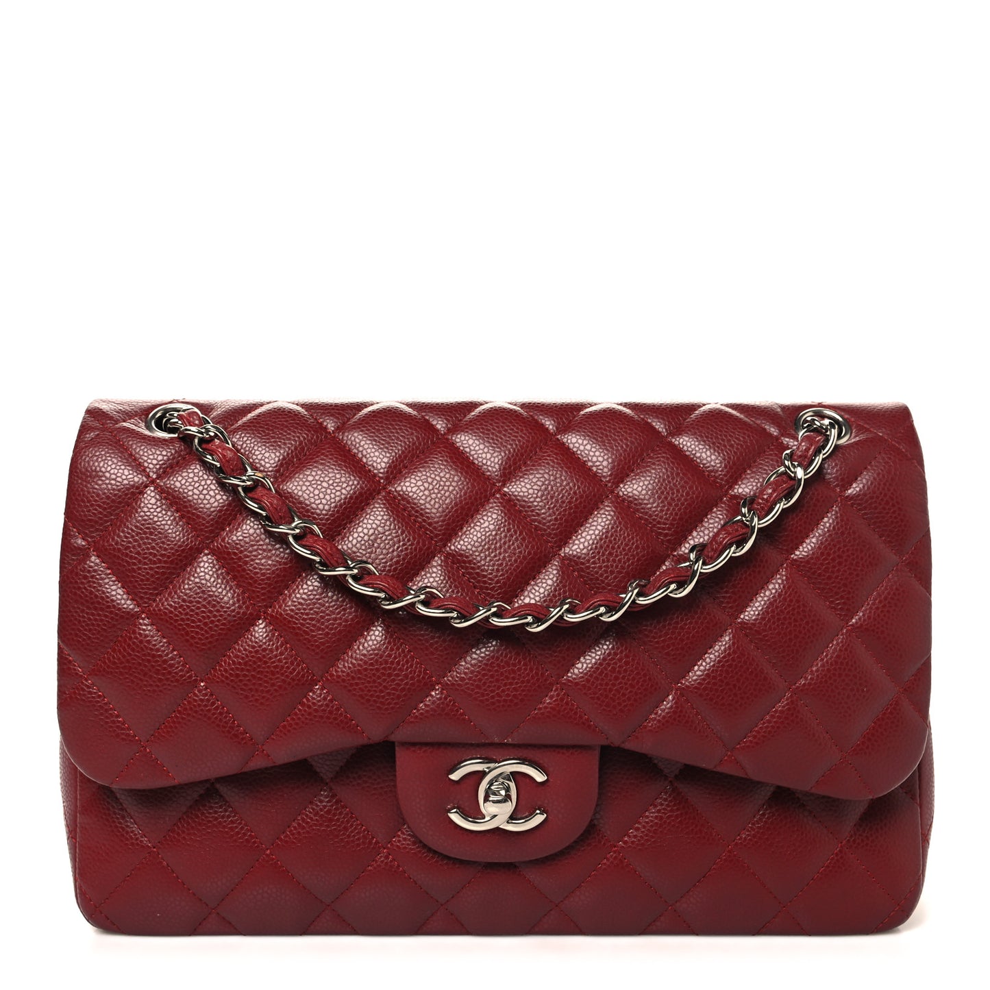 Caviar Quilted Jumbo Double Flap Dark Red