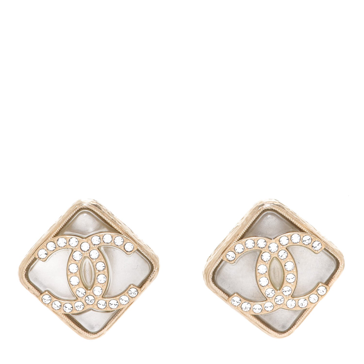 Chanel Pearl Crystal CC Square Earrings Gold 1 of 5
