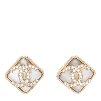 Chanel Pearl Crystal CC Square Earrings Gold 1 of 5