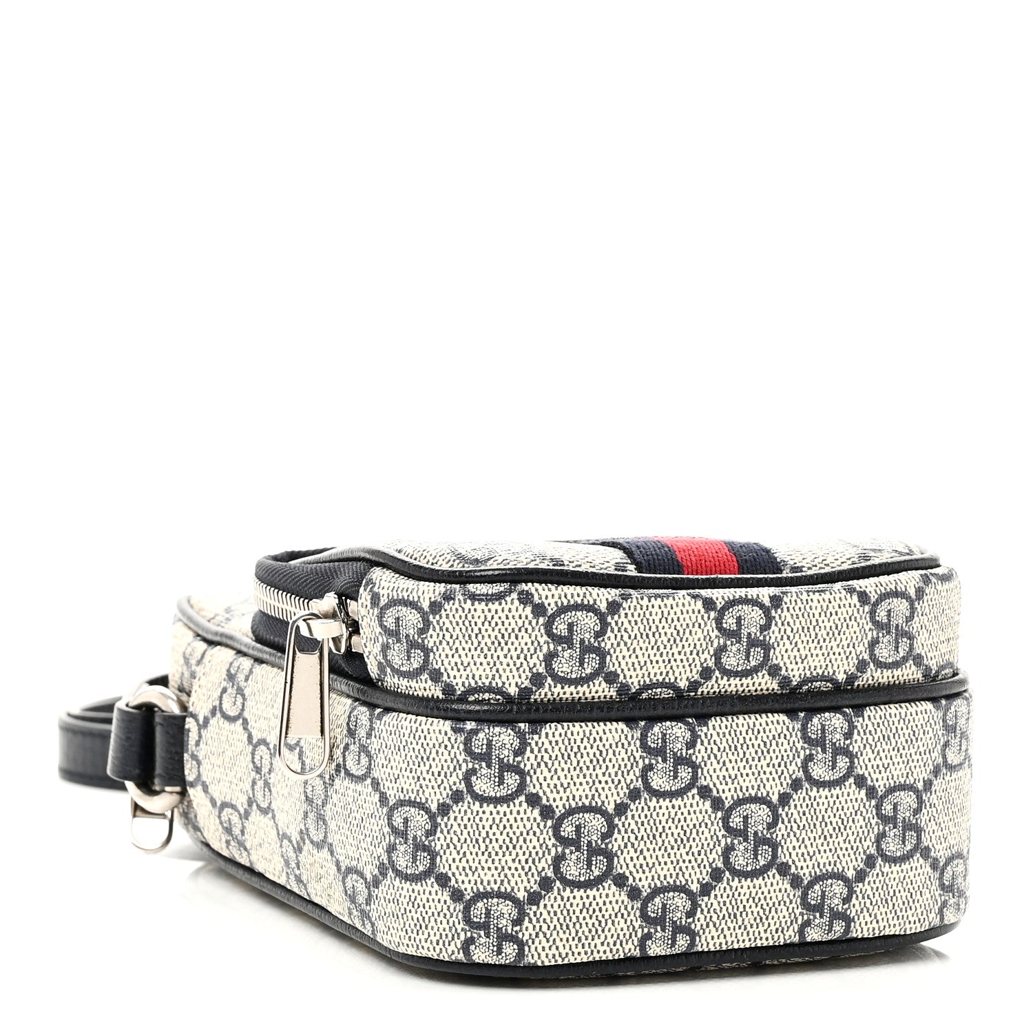 Gucci GG Supreme Monogram Textured Dollar Calfskin Web Mini Ophidia Double Zip Messenger Bag Beige Blue 4 of 10