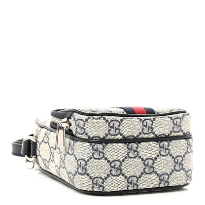 Gucci GG Supreme Monogram Textured Dollar Calfskin Web Mini Ophidia Double Zip Messenger Bag Beige Blue 4 of 10