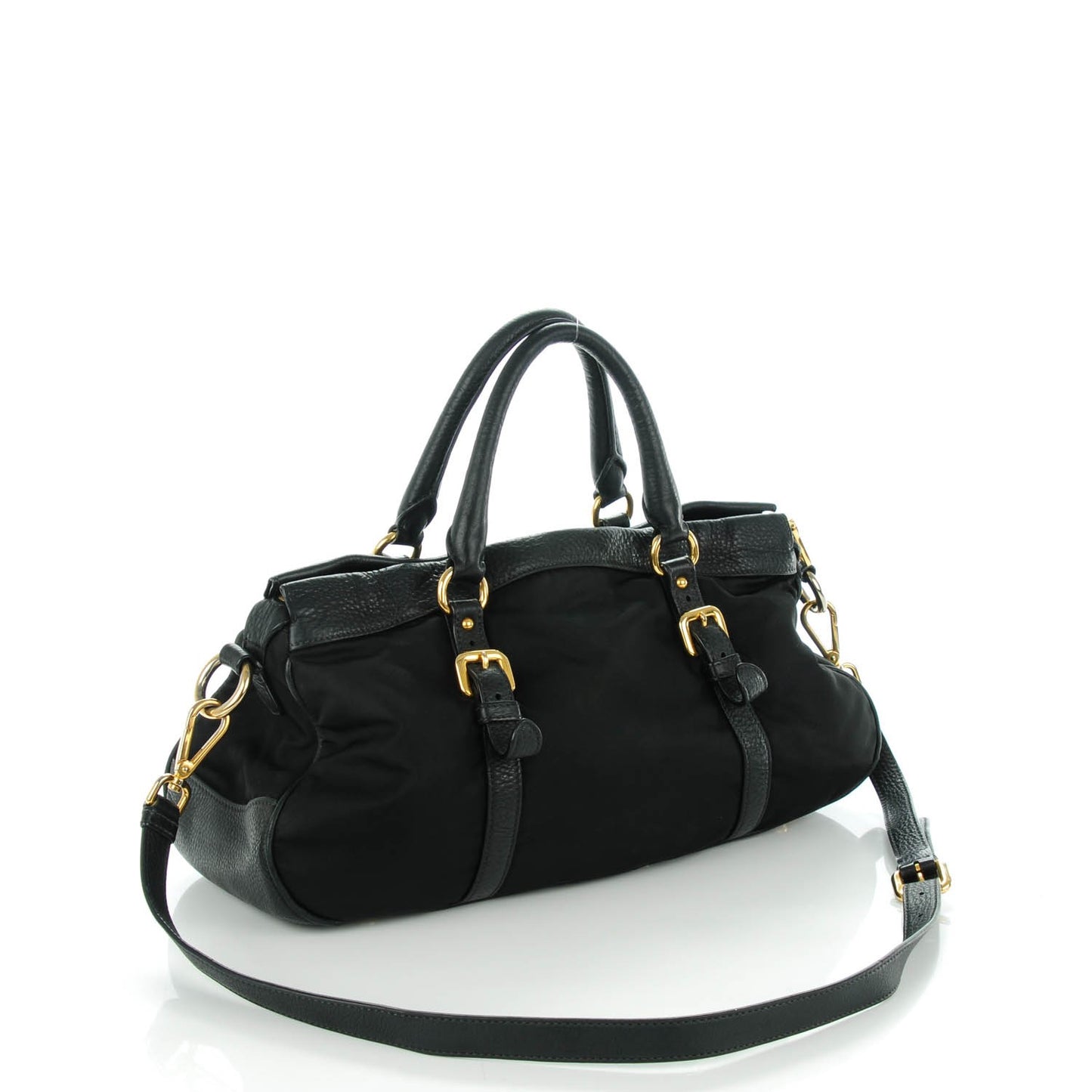 Nylon Vitello Daino Shopping Satchel Black