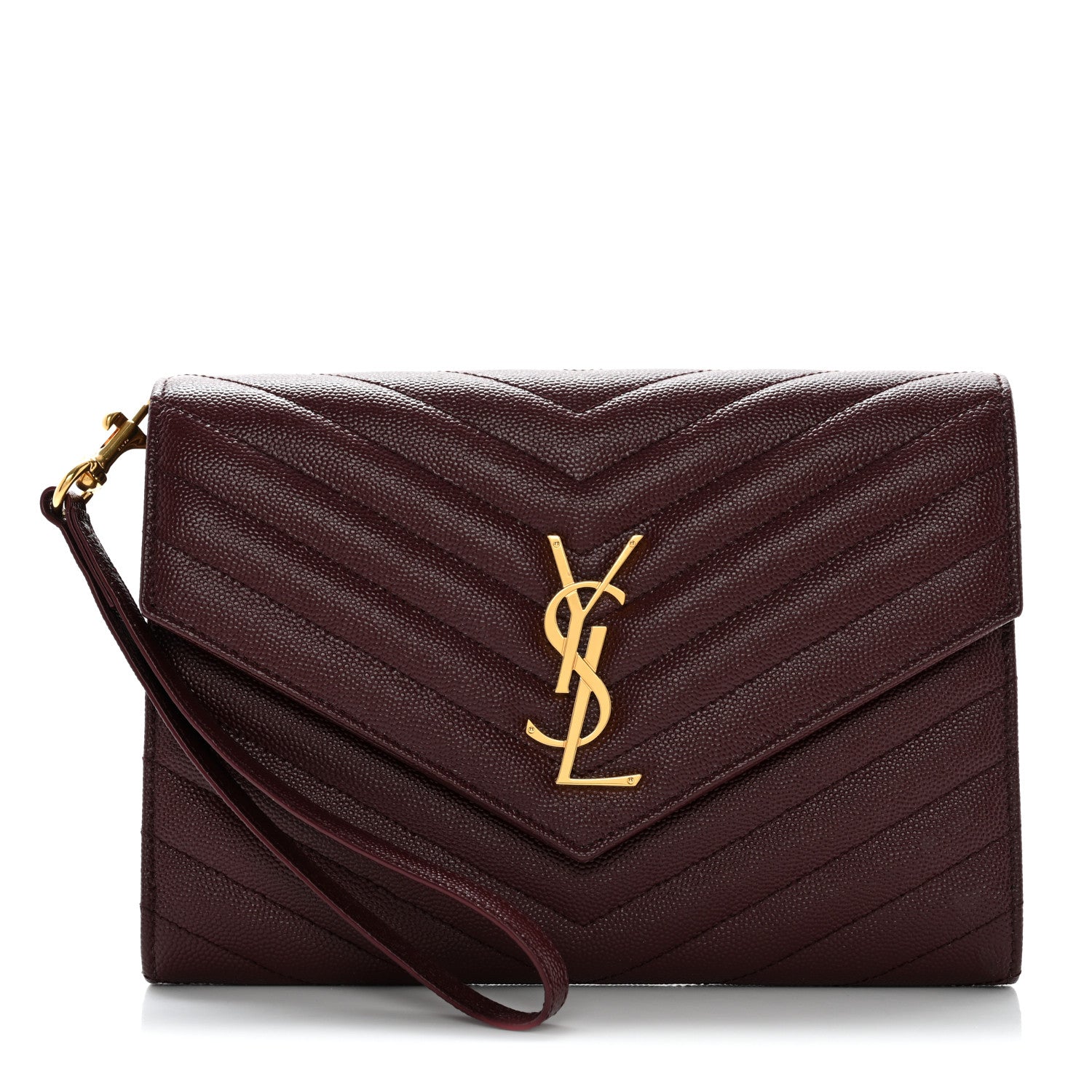 Saint Laurent Grain De Poudre Matelasse Chevron Monogram Envelope Clutch Rouge Legion 1 of 8