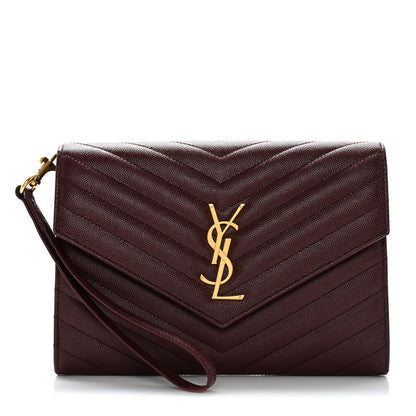Saint Laurent Grain De Poudre Matelasse Chevron Monogram Envelope Clutch Rouge Legion 1 of 8