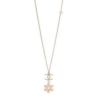 Chanel Enamel Pearl CC Flower Necklace Gold Pink 1 of 4