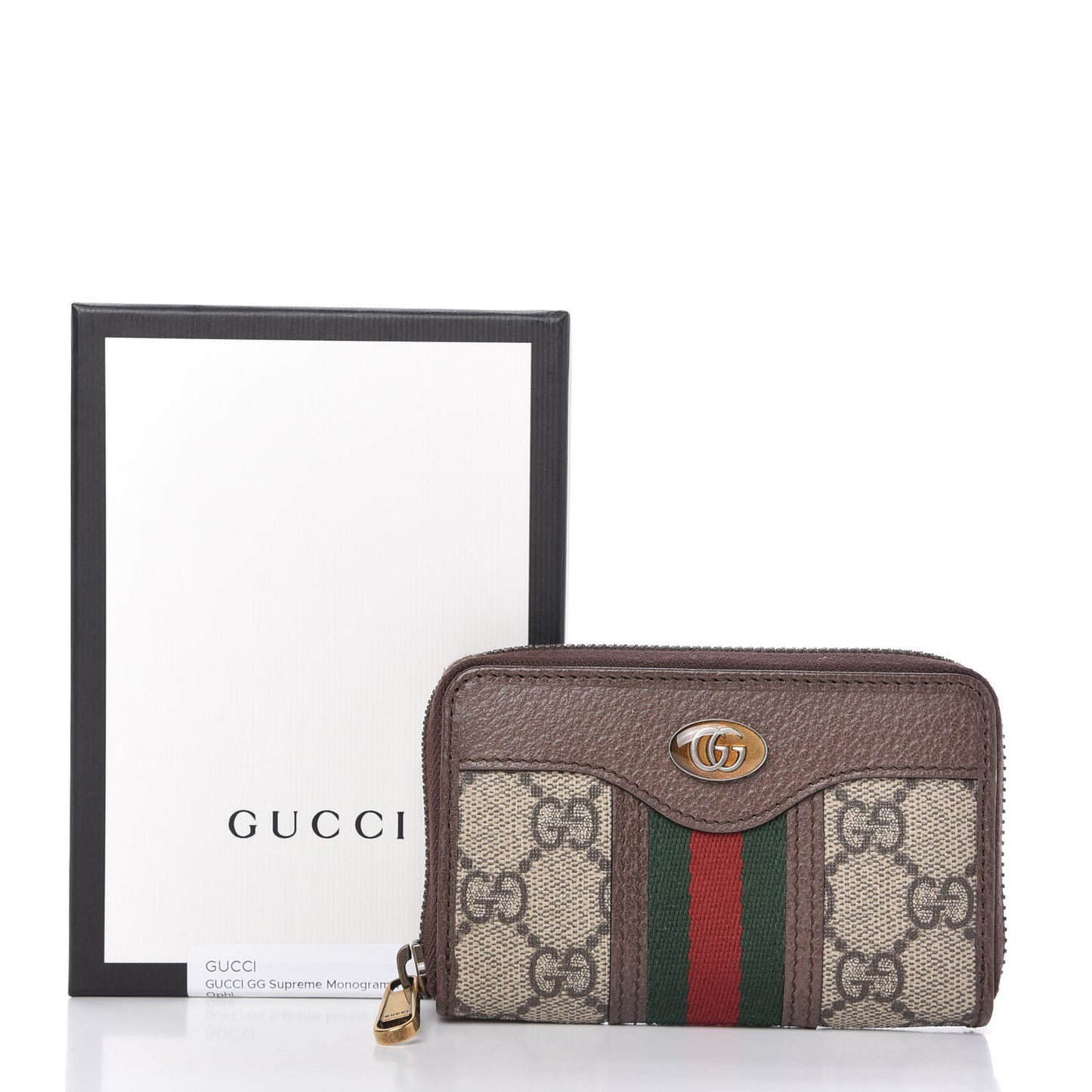 GG Supreme Web Ophidia Zip Around Card Case Brown