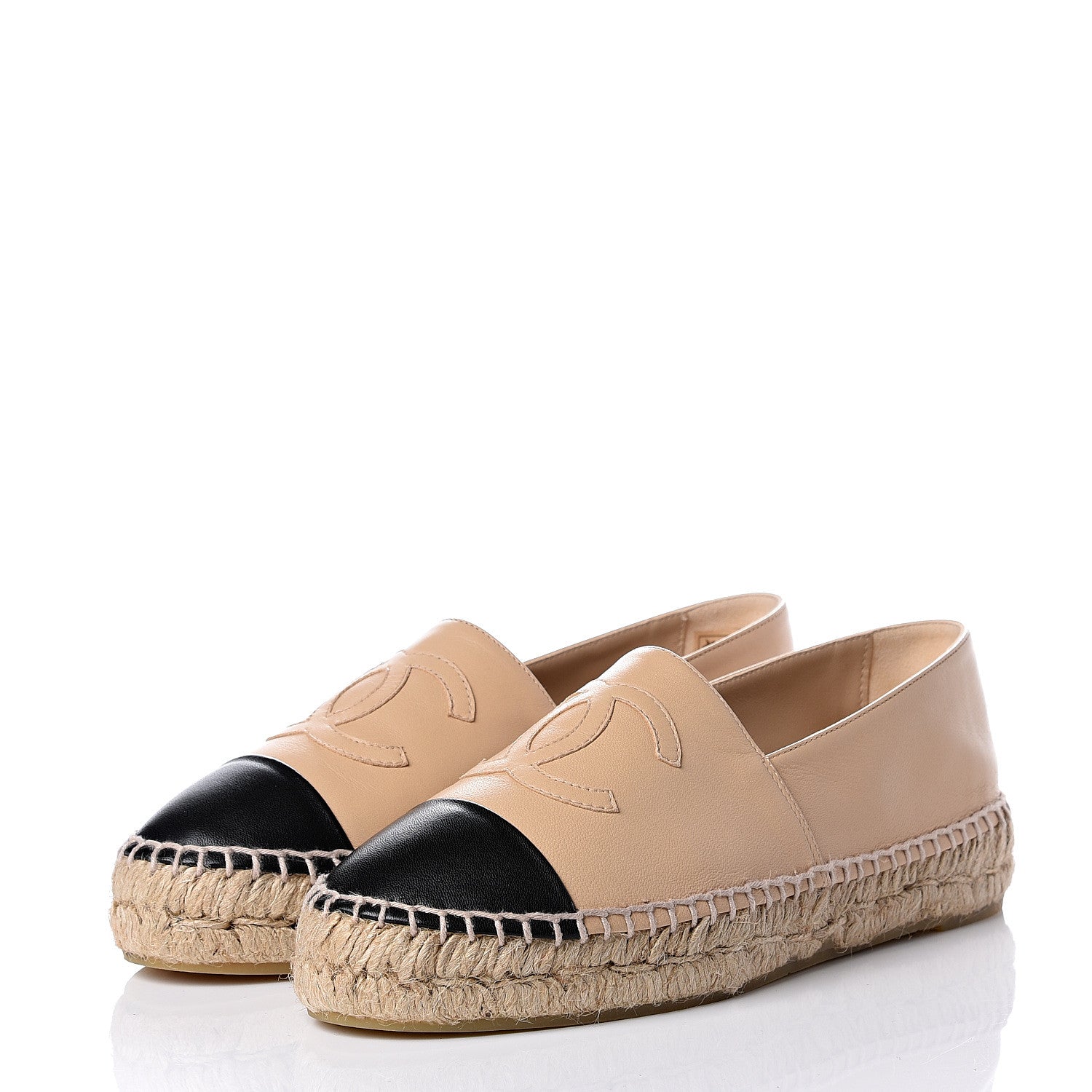 Chanel Lambskin CC Espadrilles 37 Beige Black 2 of 11