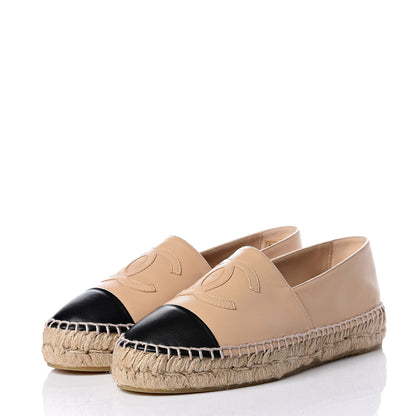 Chanel Lambskin CC Espadrilles 37 Beige Black 2 of 11