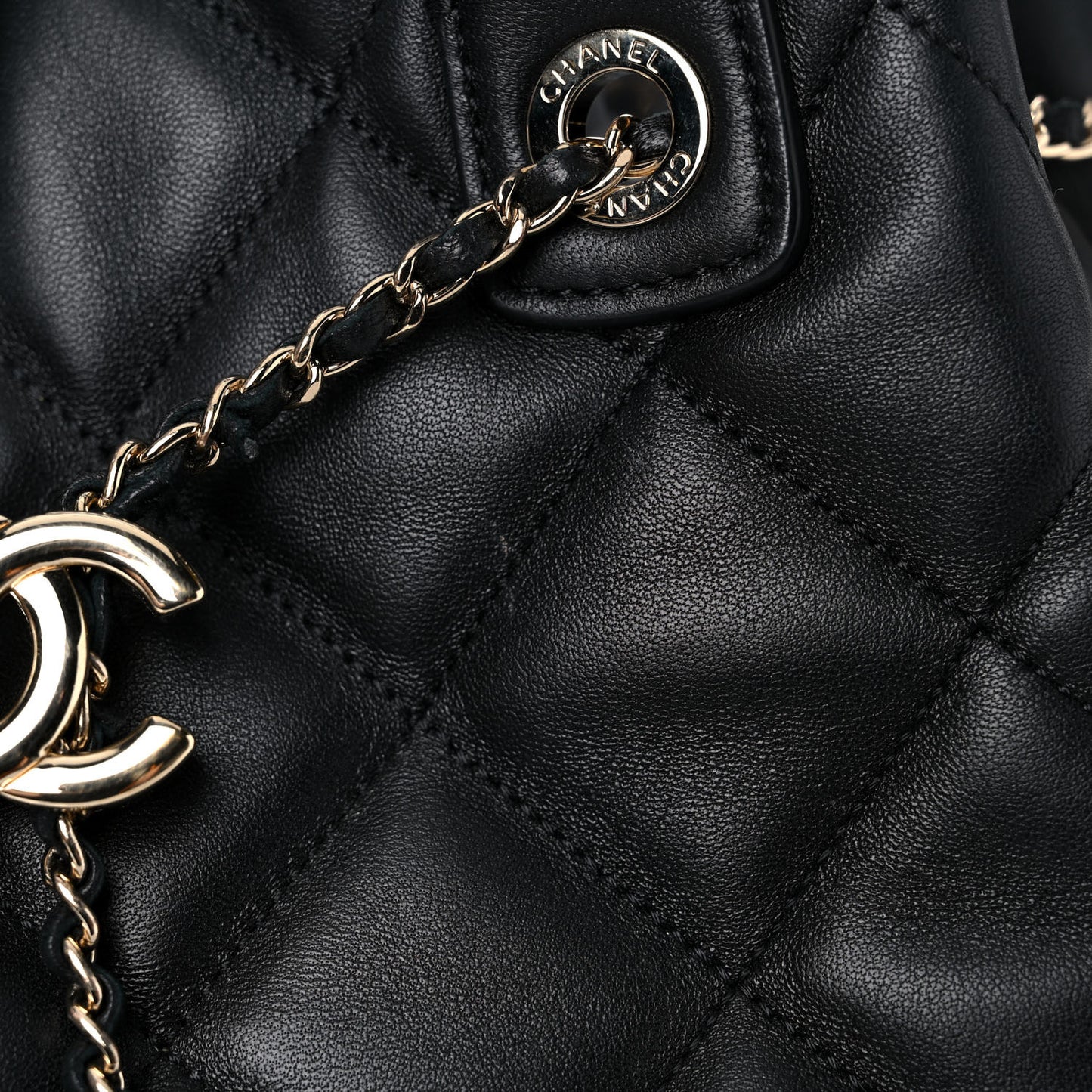 Lambskin Quilted CC Dweller Drawstring Tote Black