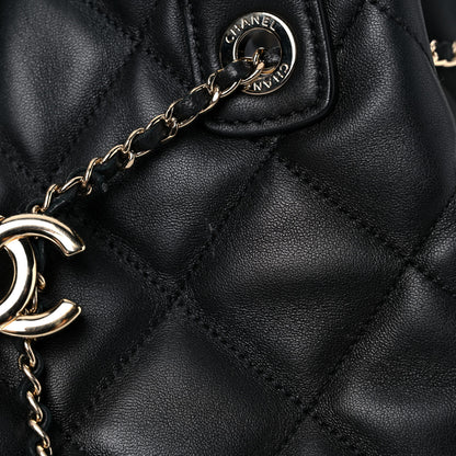 Chanel Lambskin Quilted CC Dweller Drawstring Tote Black 18 of 19