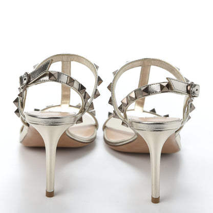 Valentino Garavani Metallic Nappa Rockstud T-Strap Slingback 85mm Sandals 35.5 Skin 5 of 9