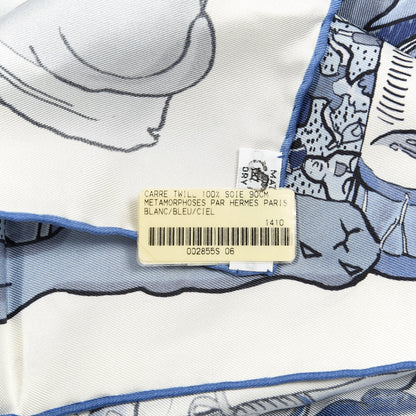 Hermes Silk Metamorphoses Par Paris Scarf 90 Blanc Bleu Ciel 3 of 3