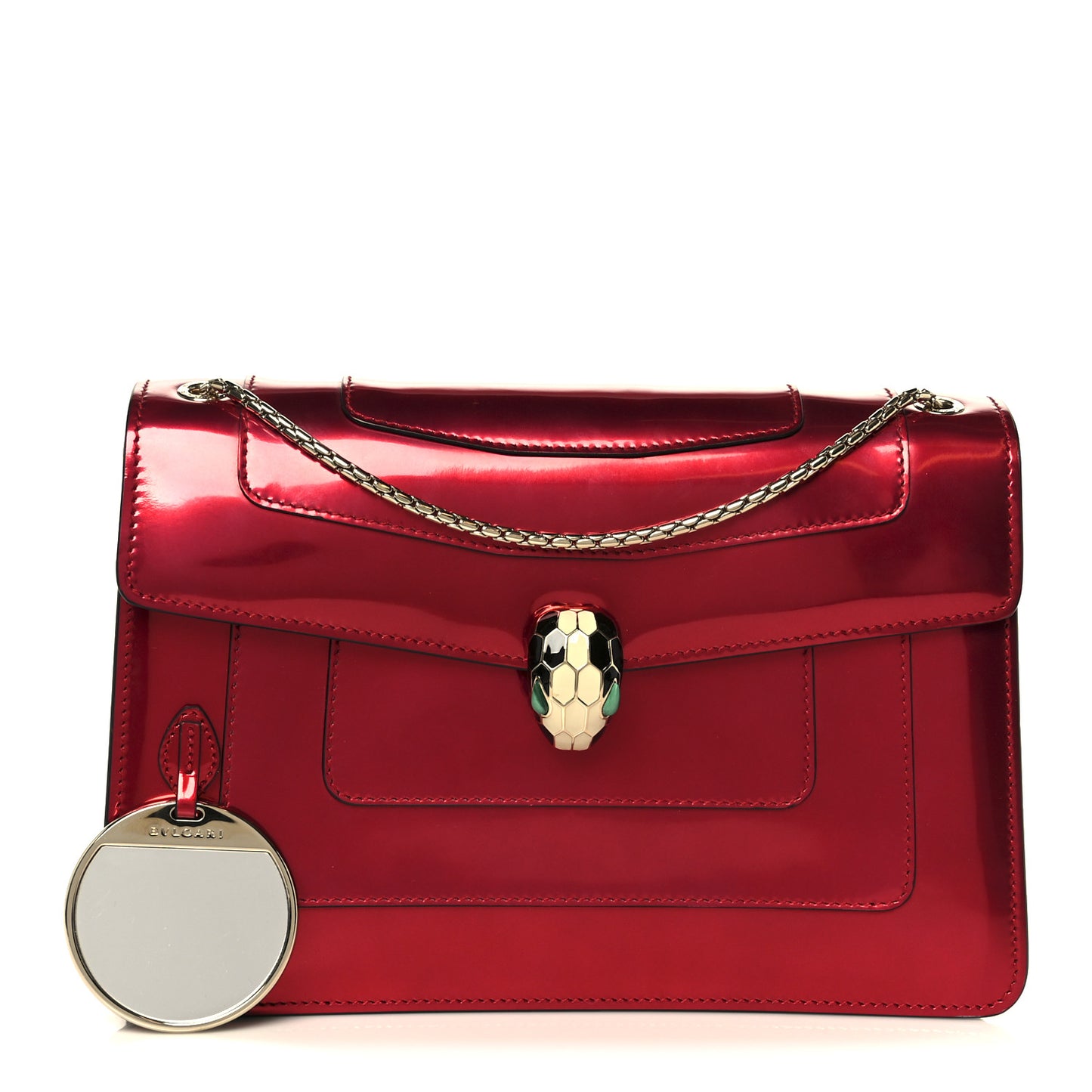 Metallic Calfskin Serpenti Forever Shoulder Bag Red