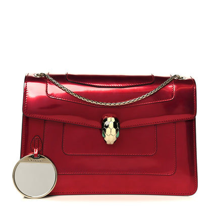 Bulgari Metallic Calfskin Serpenti Forever Shoulder Bag Red 3 of 12