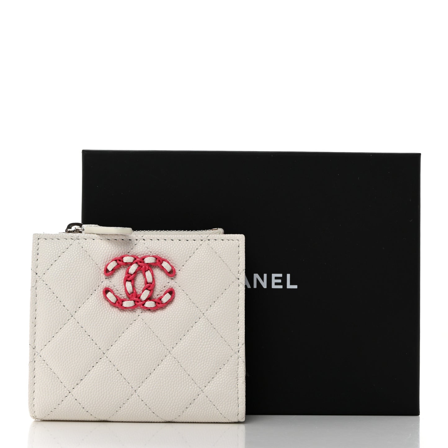 Caviar Quilted Small 19 Wallet White Pink