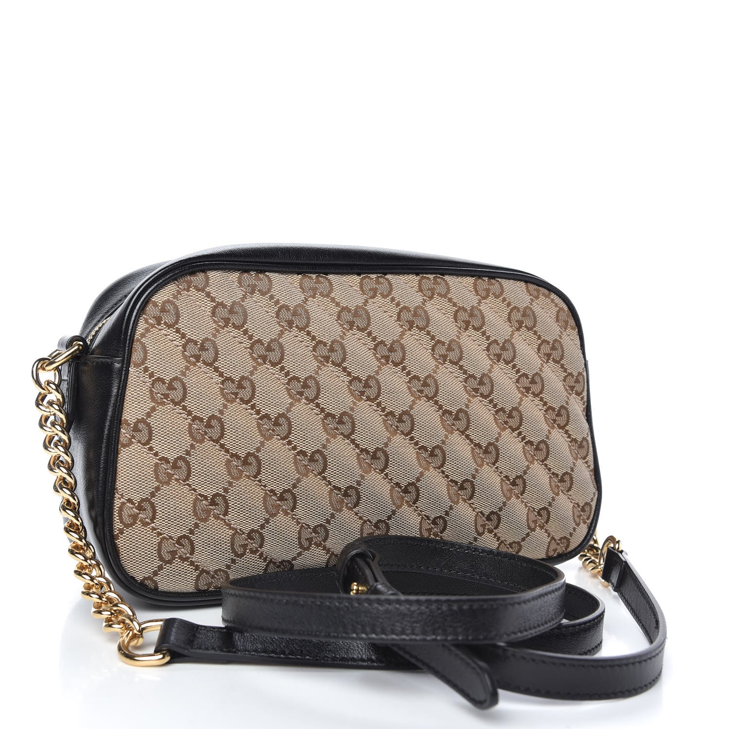 Gucci Monogram Matelasse Diagonal Small GG Marmont Chain Shoulder Bag Beige Black 3 of 10