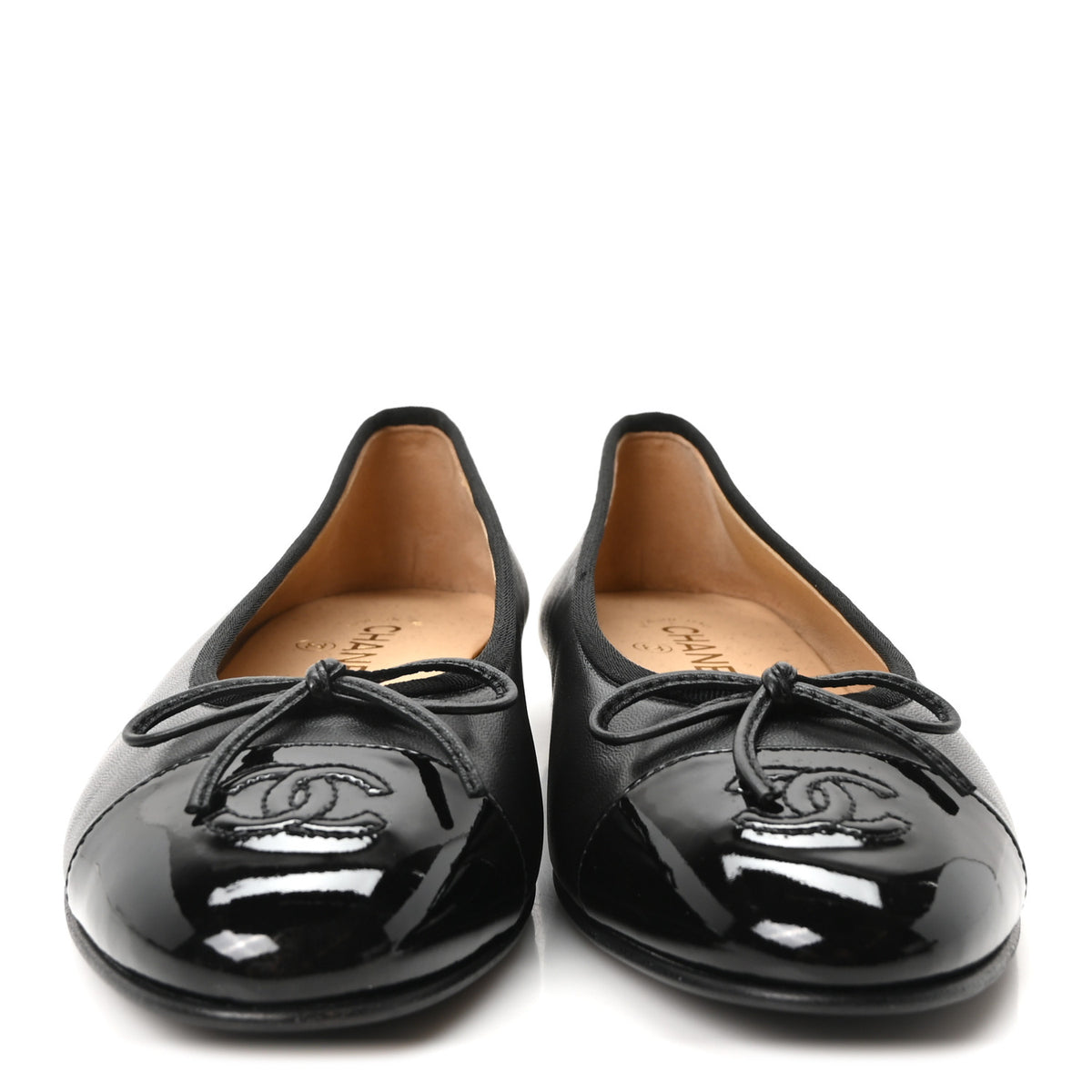 Lambskin Patent Cap Toe Ballerina Flats 39.5 Black