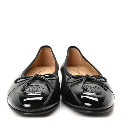 Chanel Lambskin Patent Cap Toe Ballerina Flats 39.5 Black 3 of 9
