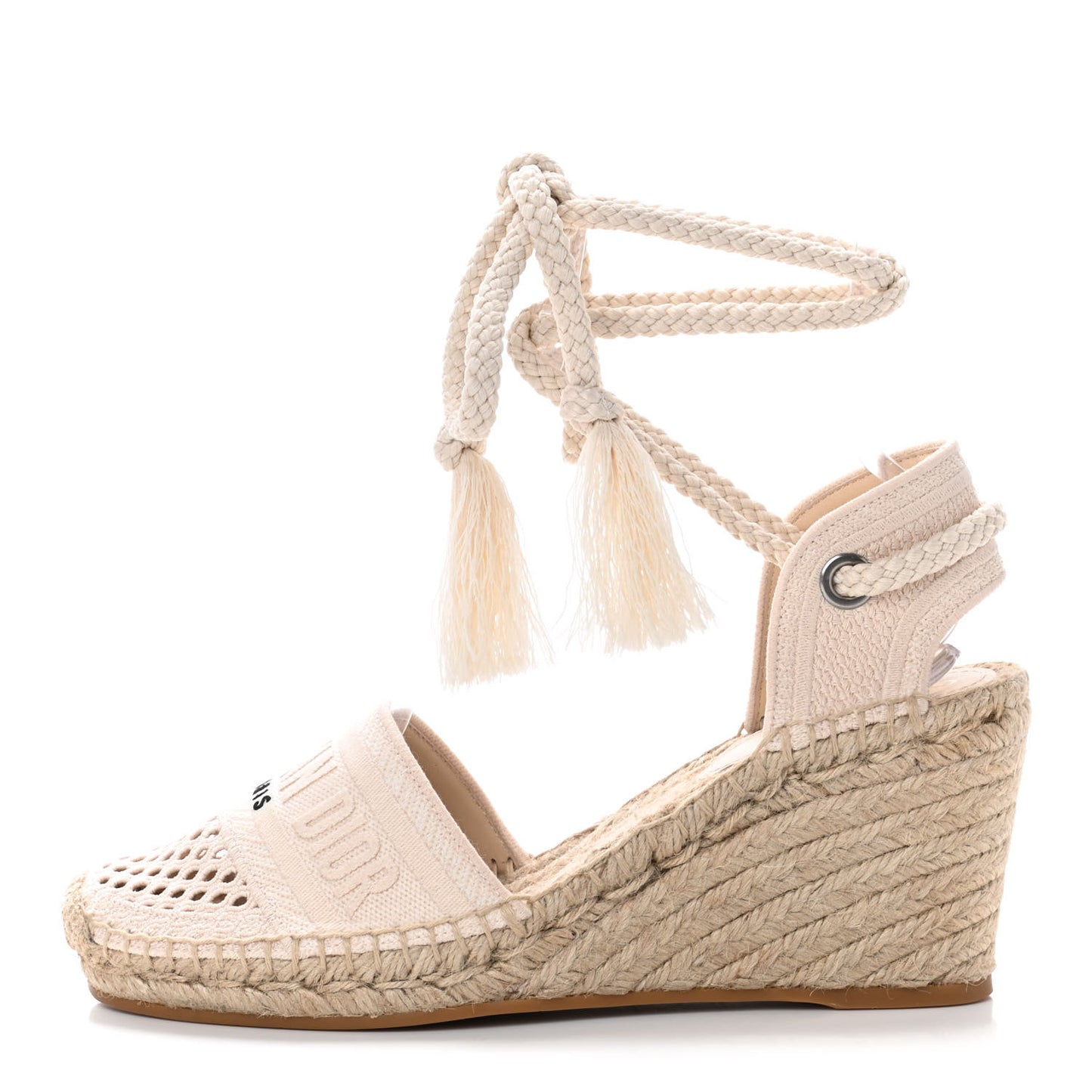 Canvas Embroidered Granville Ankle Tie Espadrille Wedges 39.5 Cream
