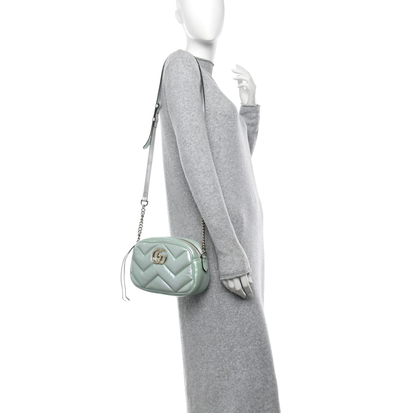Iridescent Nappa Chevron Matelasse Small GG Marmont Chain Shoulder Bag Iridescent Salvy Green