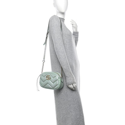 Gucci Iridescent Nappa Chevron Matelasse Small GG Marmont Chain Shoulder Bag Iridescent Salvy Green 2 of 11