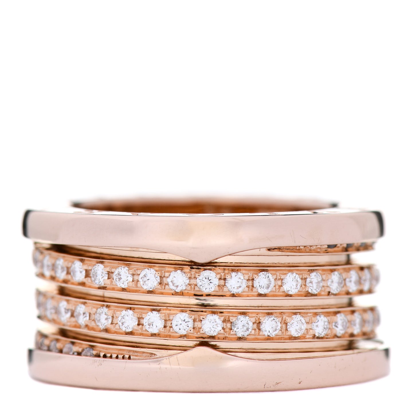 18K Rose Gold Diamond Pave B.Zero1 Four-Band Ring 54 6.75