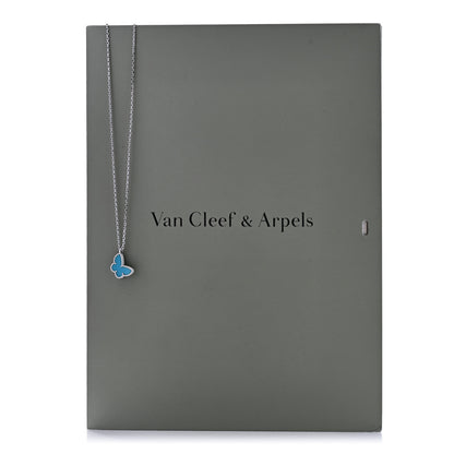 Van Cleef & Arpels 18K White Gold Turquoise Sweet Alhambra Butterfly Pendant Necklace 7 of 7