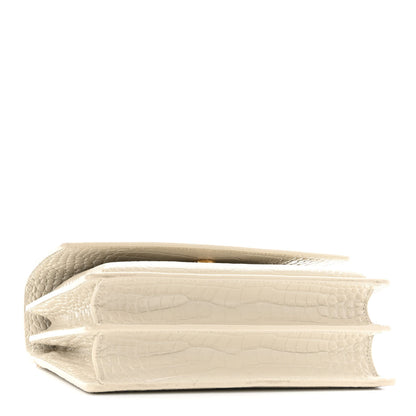 Saint Laurent Calfskin Crocodile Embossed Medium Monogram Sunset Blanc Vintage 3 of 9