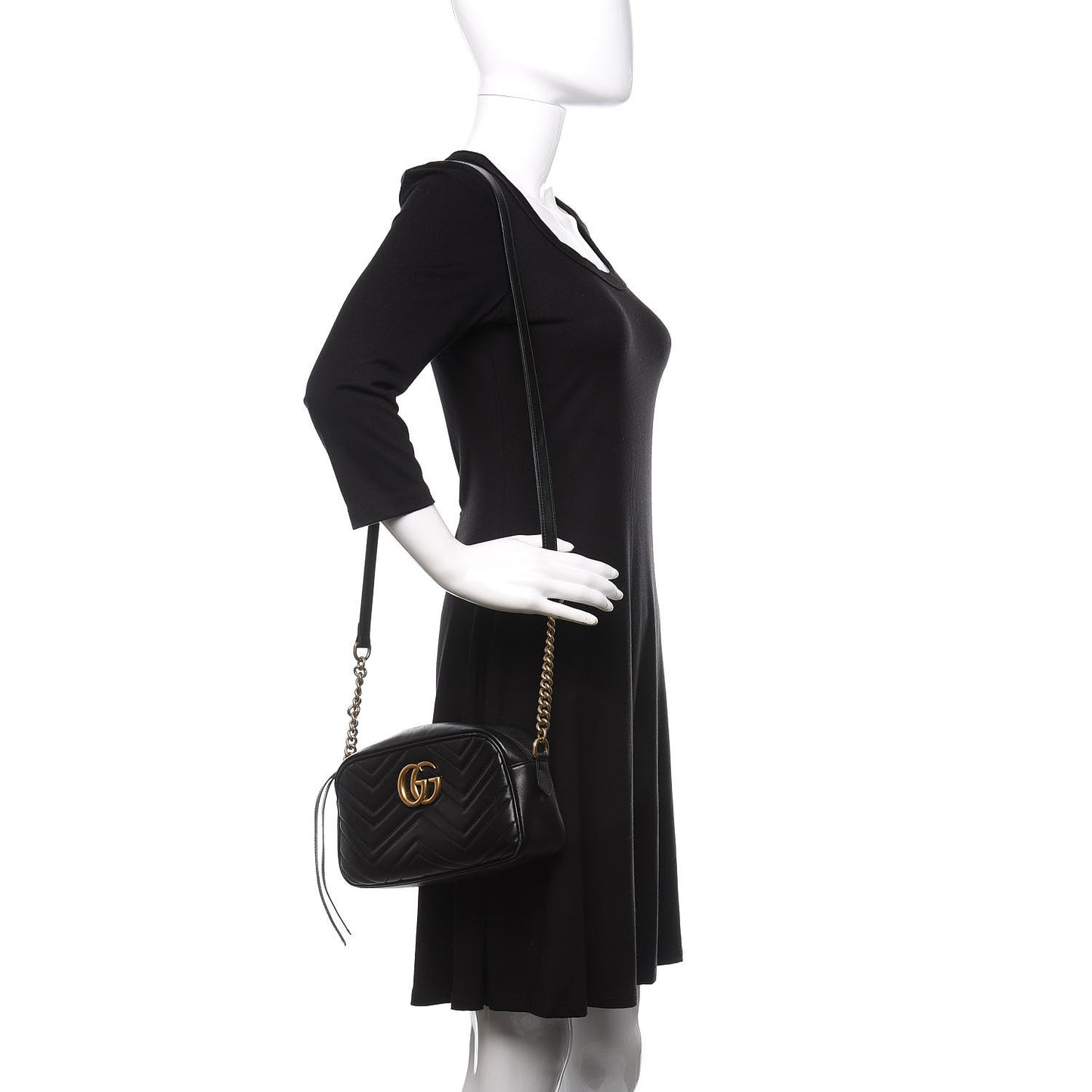 Calfskin Matelasse Small GG Marmont Chain Shoulder Bag Black