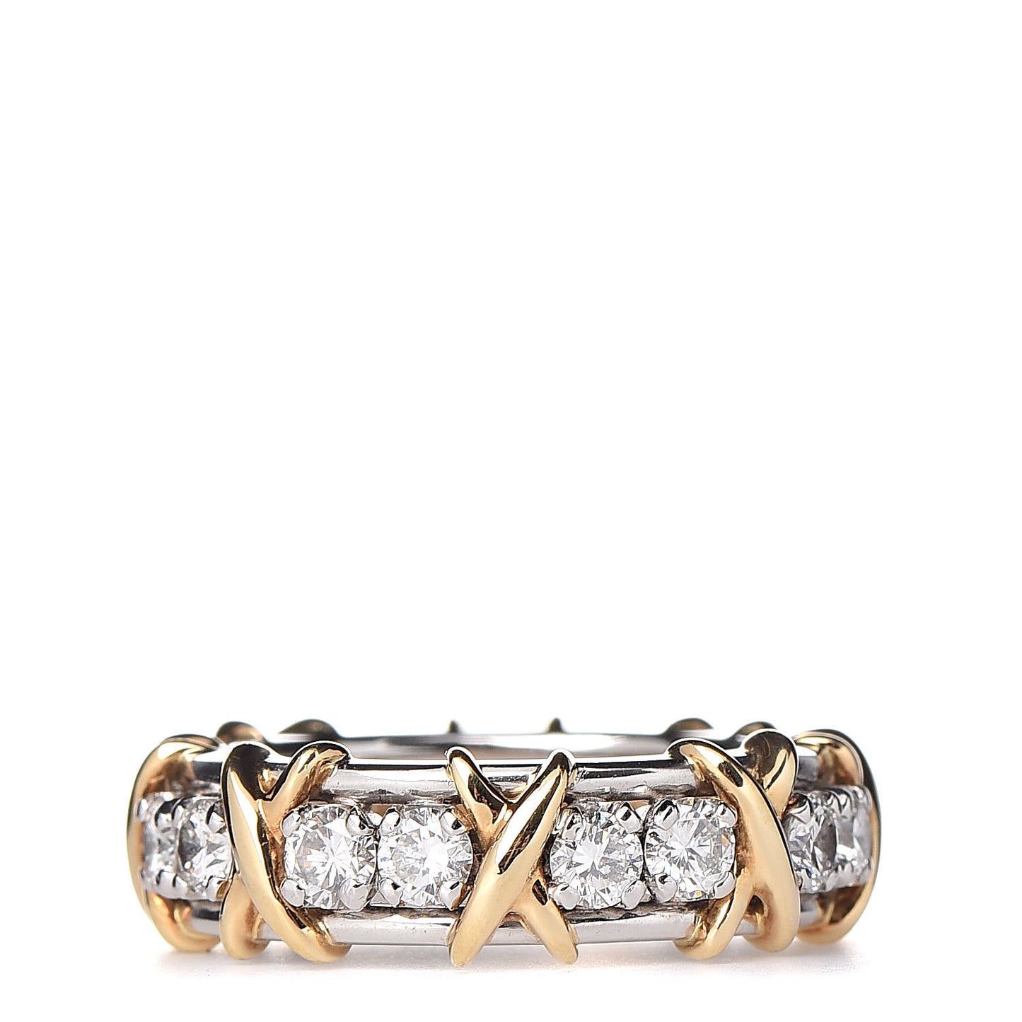 18K Yellow Gold Platinum Diamond Schlumberger Sixteen Stone Ring 48 4.5