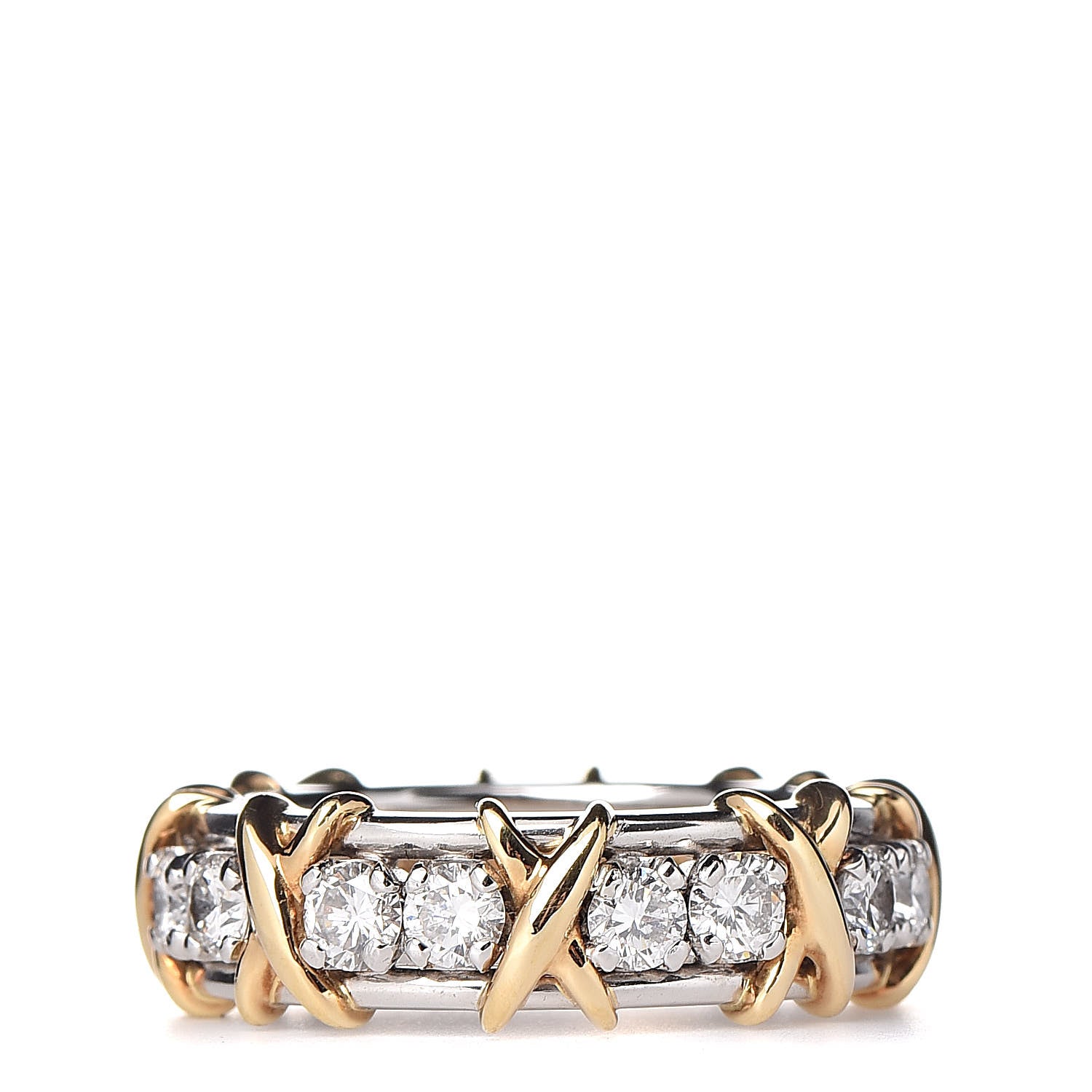 Tiffany 18K Yellow Gold Platinum Diamond Schlumberger Sixteen Stone Ring 48 4.5 1 of 5