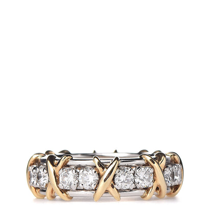 Tiffany 18K Yellow Gold Platinum Diamond Schlumberger Sixteen Stone Ring 48 4.5 1 of 5