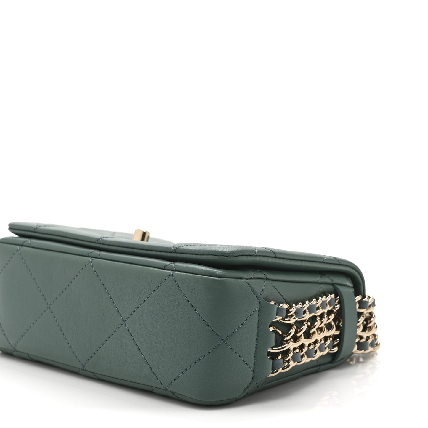 Lambskin Quilted Mini Chain Rows Flap  Green