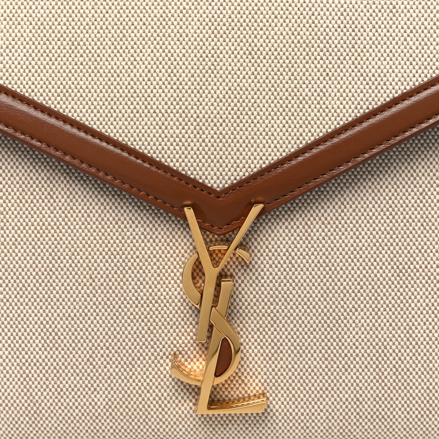 Saint Laurent Canvas Calfskin Mini Classic Monogram Cassandra Top Handle Tan Natural 9 of 11