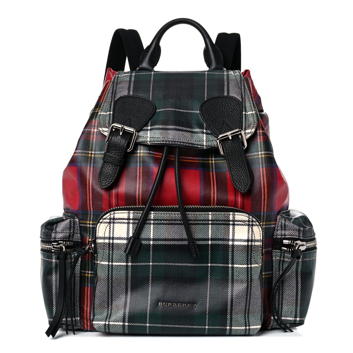 Burberry Laminated Tartan Patchwork Medium Rucksack Backpack Military Red 1 of 18