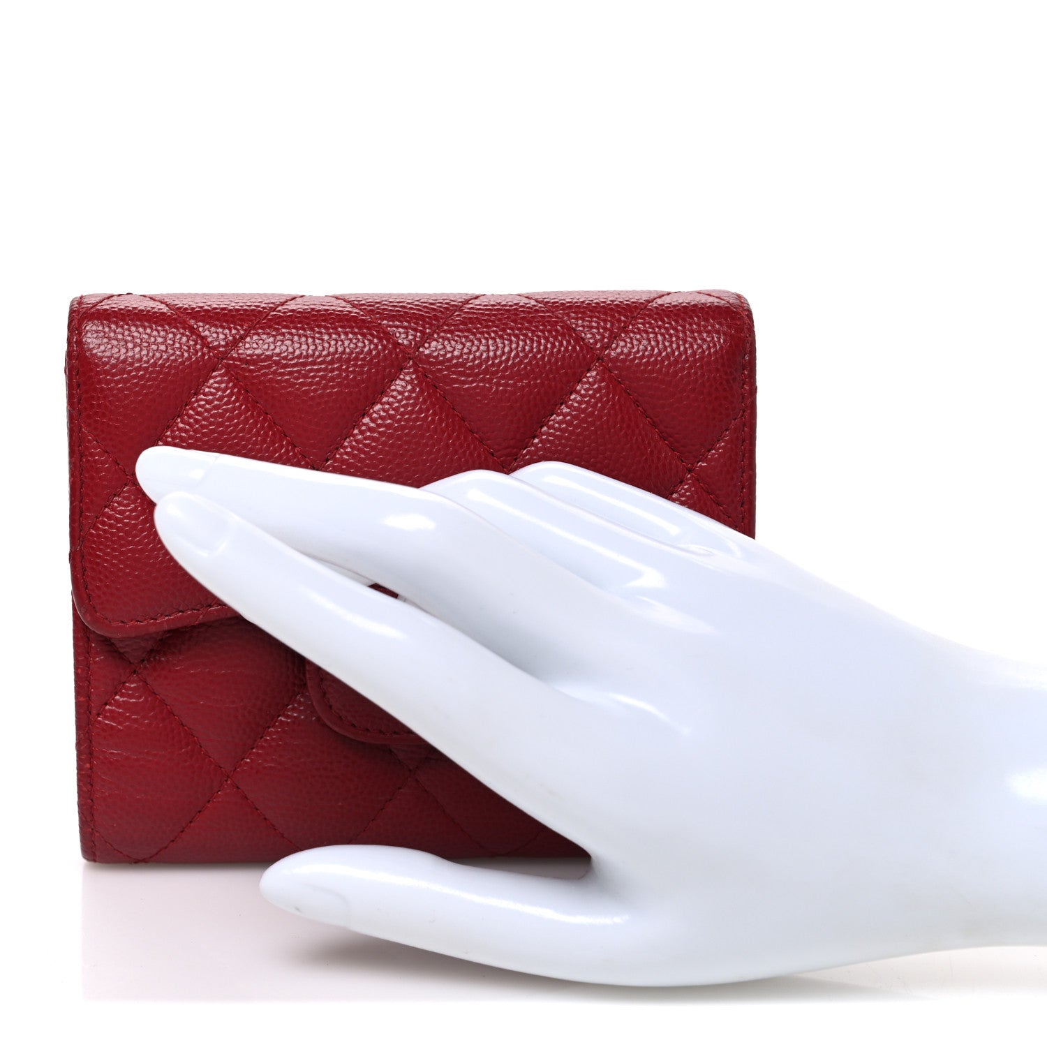 Chanel Caviar Quilted Compact Flap Wallet Dark Red 2 of 8
