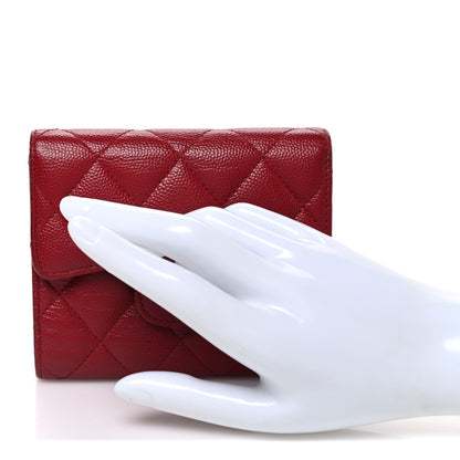 Chanel Caviar Quilted Compact Flap Wallet Dark Red 2 of 8