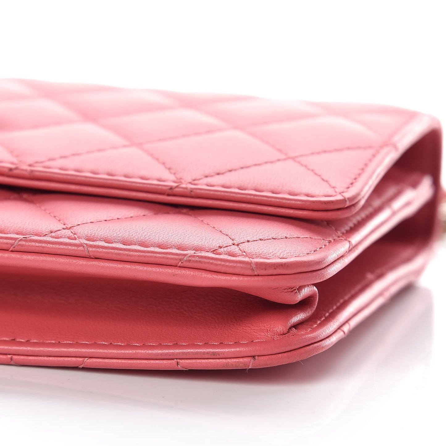 Lambskin Quilted Trendy CC Wallet On Chain WOC Bright Pink