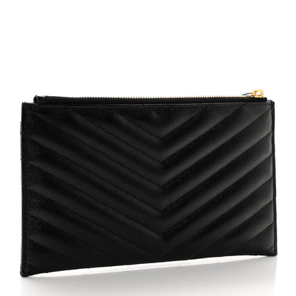 Saint Laurent Grain De Poudre Chevron Monogram Bill Pouch Black 3 of 8