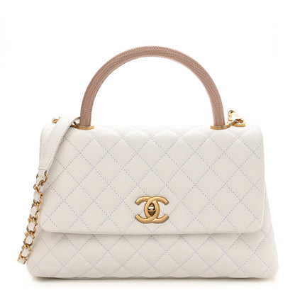Chanel Caviar Lizard Quilted Small Coco Handle Flap White Beige 1 of 11