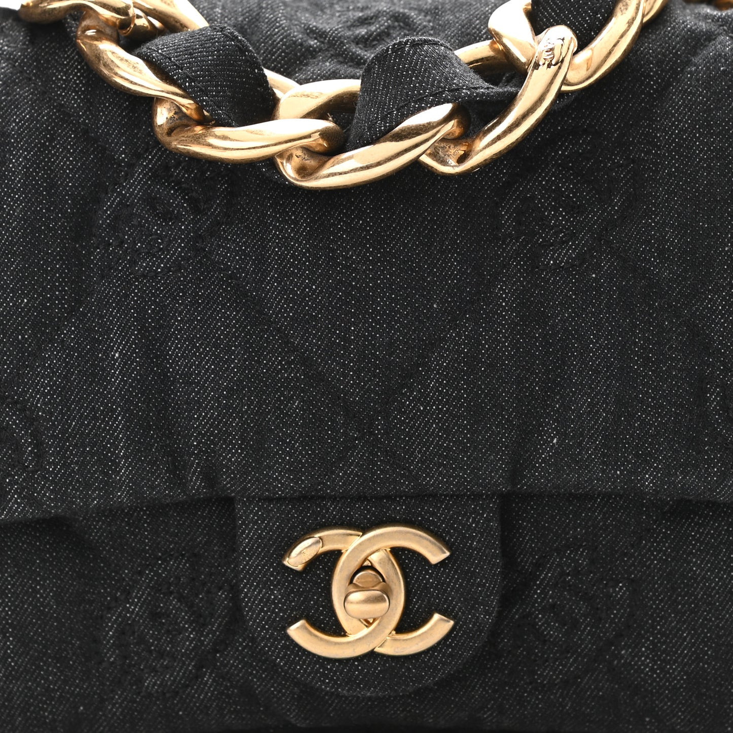Denim Quilted Medium Funky Town Flap Black