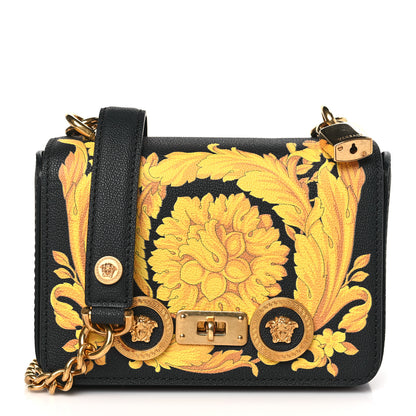 Versace Calfskin Barocco Print Tribute Crossbody Bag Black Gold 1 of 8
