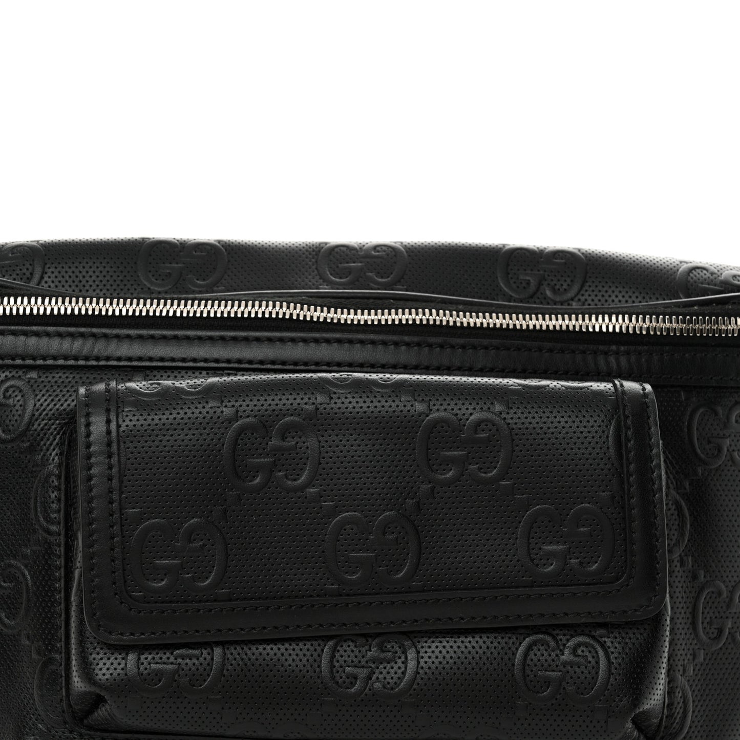 Calfskin GG Tennis Embossed Pocket Belt Bag Black
