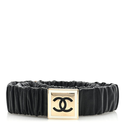 Chanel Lambskin Ruched Enamel CC Belt 85 34 Black White 1 of 4