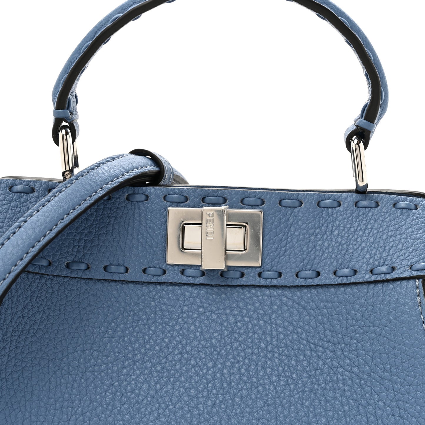 Cuoio Romano Selleria Macro Stitchings Mini Peekaboo Iconic Satchel Placca Argento Blue
