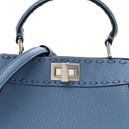 Fendi Cuoio Romano Selleria Macro Stitchings Mini Peekaboo Iconic Satchel Placca Argento Blue 7 of 9